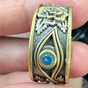 Men’s/women’s Ring Eye between 2 Rose Blossoms  Silver 925  November Topaz stone